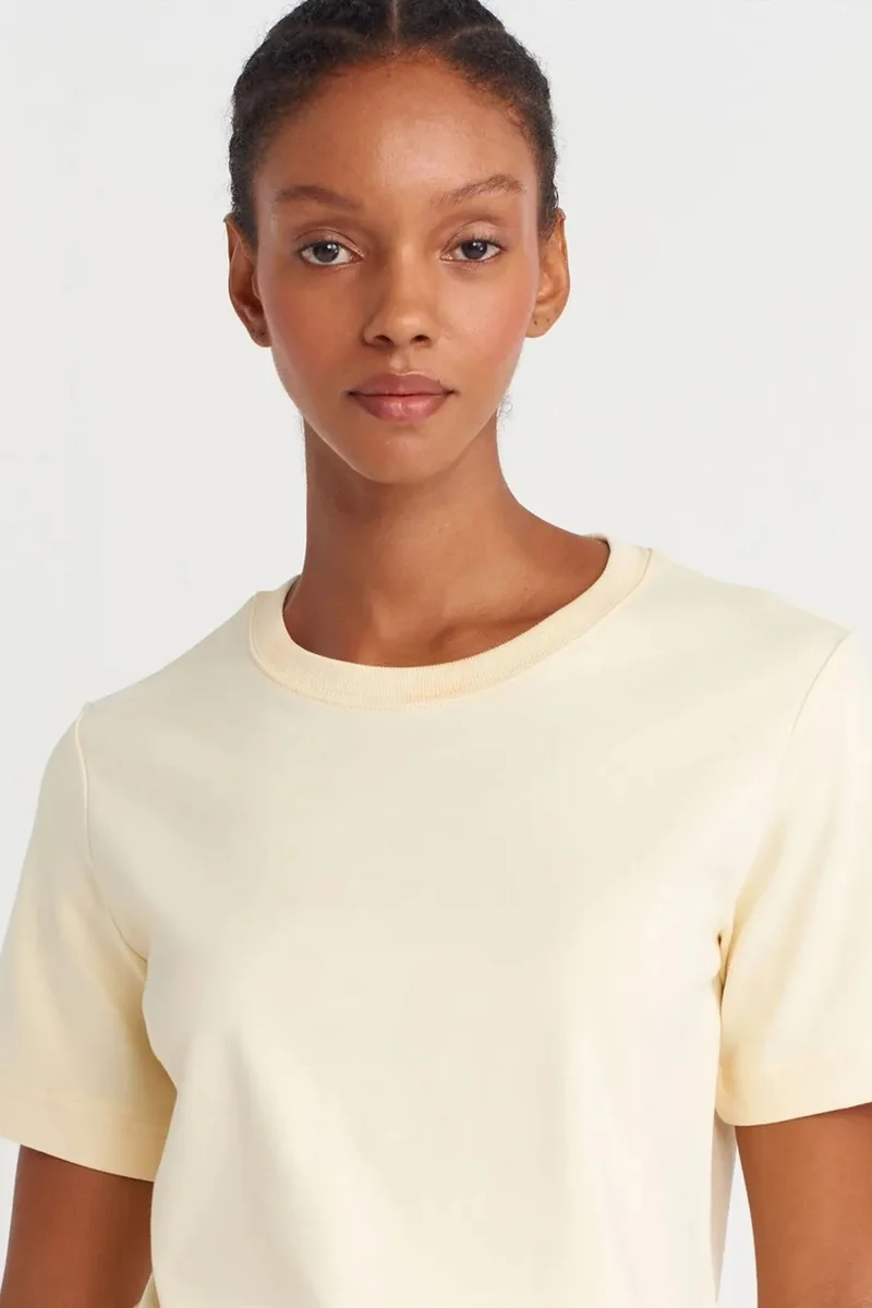 Dilvin Cream Natural DILVIN Women's Cotton Crew Neck T-Shirt for Women | Best Price UAE