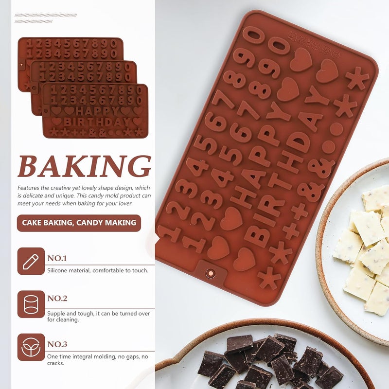 3 Pcs Mini Chocolate Fudge Mold Set, Flat Silicone Candy Molds with 34 Number and Letter Cavities, Heat Resistant DIY Sweets Maker for Home Baking and Candy Making - Image 3