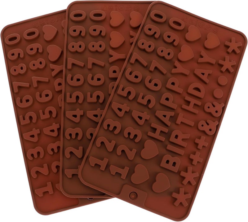 3 Pcs Mini Chocolate Fudge Mold Set, Flat Silicone Candy Molds with 34 Number and Letter Cavities, Heat Resistant DIY Sweets Maker for Home Baking and Candy Making - Image 1