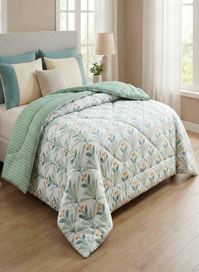 VAS COLLECTIONS Cloud Cotton Reversible AC Comforter for Double Bed | Super Soft 220 GSM Quilt/Duvet/Dohar | Lightweight All-Season Comforter | 88 x 90 Inches (1 Piece) (Sea Green, Orange) - Image 1