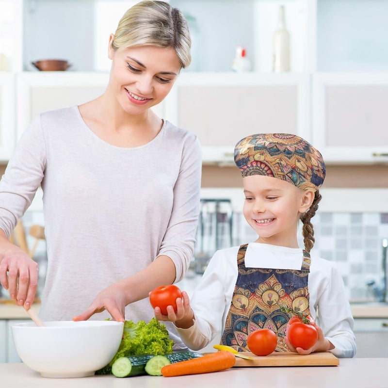 Kid Chef Costume Multi-use Bohemian Vintage Mandala Cooking Kitchen Children Aprons with Pockets for Children 3-12 Years - Image 5