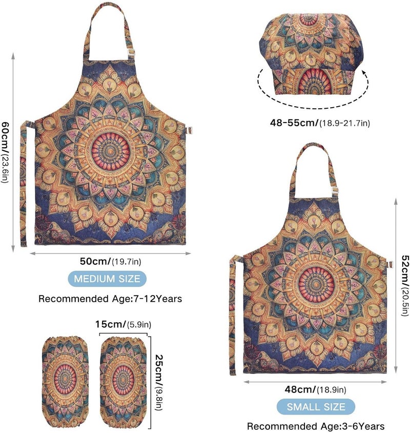 Kid Chef Costume Multi-use Bohemian Vintage Mandala Cooking Kitchen Children Aprons with Pockets for Children 3-12 Years - Image 3
