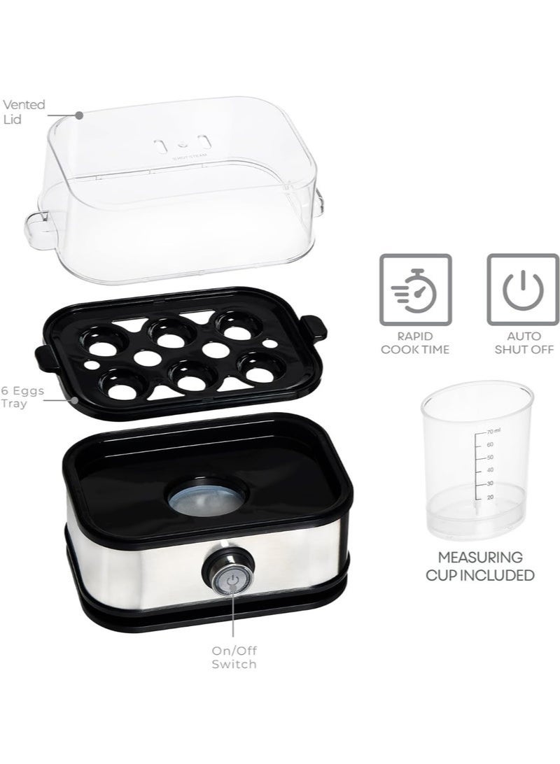 Arabest طهي البيض بسهولة مع جهاز طهي البيض المصنوع من الفولاذ المقاوم للصدأ، جهاز طهي بيض ذكي مع إيقاف تلقائي، جهاز طهي بيض كهربائي سريع متعدد الوظائف 6 في 1 بسعة 6 بيضات - Image 4
