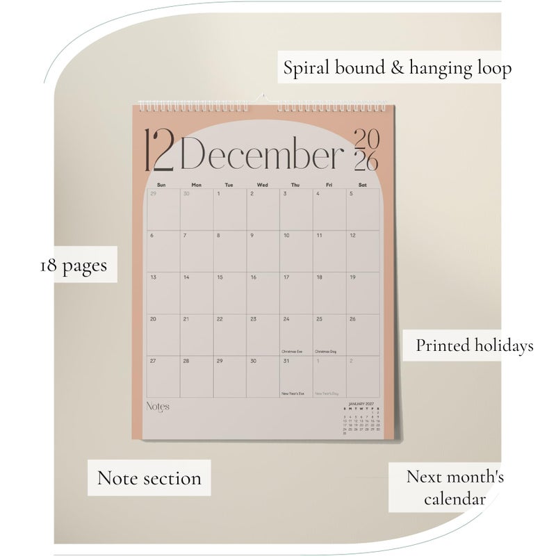 Paper Play Wall Calendar 2026-2027 Hanging Calendar - Jan 2026 to Jun 2027, 13.5 x 11 Inches 18 Months Spiral Twin-Wire Binding Calendar Planner, Large Writing Blocks with Holidays - Image 3
