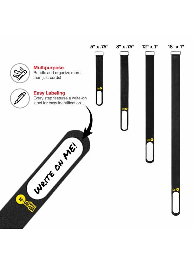 Wrap-It Storage Cinch-Straps (Assorted 16-Pack) Black - Hook and Loop Strap with Write on Label for Easy Cord Identification and Cable Management - Image 3