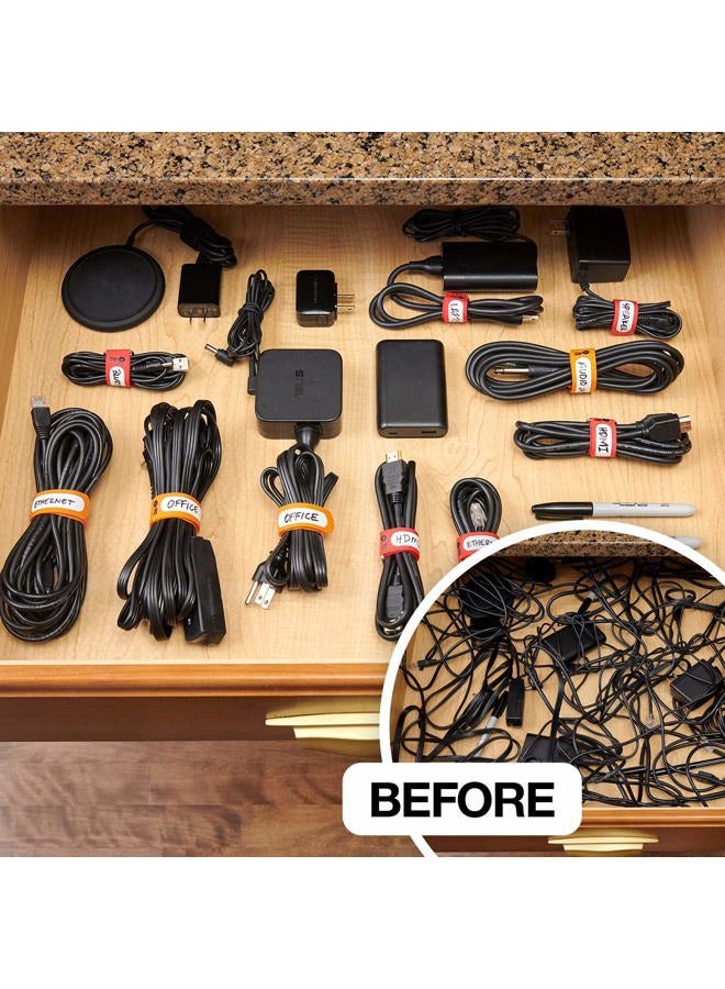 Wrap-It Storage Cinch-Straps (Assorted 16-Pack) Black - Hook and Loop Strap with Write on Label for Easy Cord Identification and Cable Management - Image 5