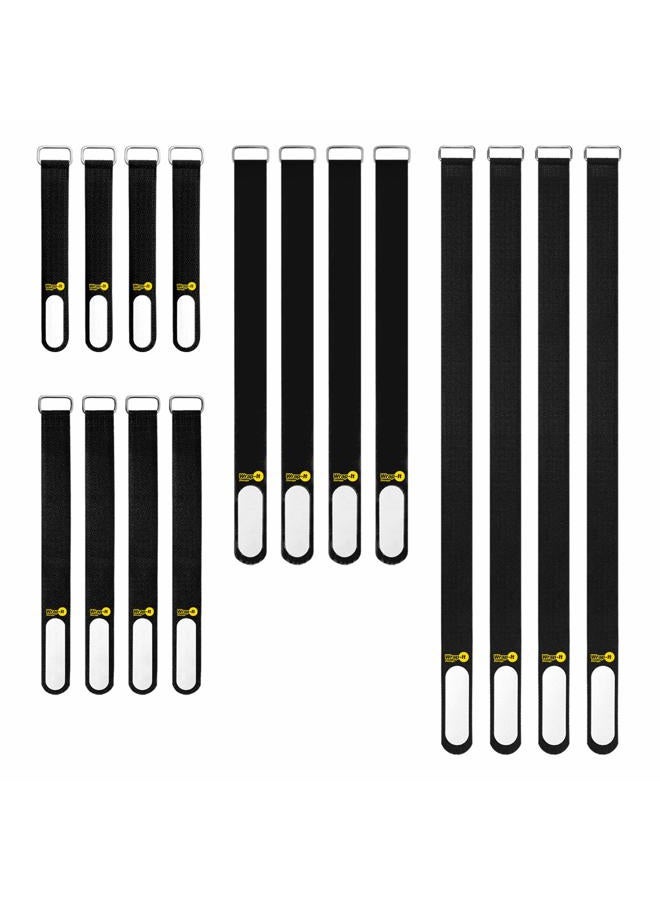 Wrap-It Storage Cinch-Straps (Assorted 16-Pack) Black - Hook and Loop Strap with Write on Label for Easy Cord Identification and Cable Management - Image 1