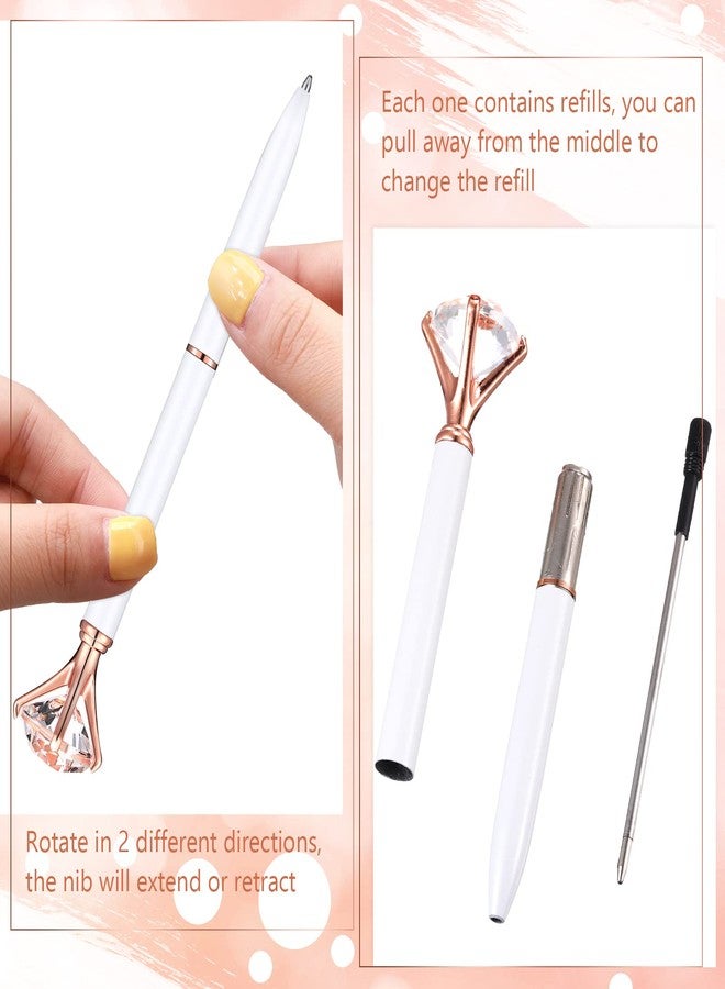 Yahenda 50 Pcs Christmas Gifts Diamond Pens Bridal Shower Ballpoint Pen Bulk Black Ink Bling Crystal Metal Bling with Diamond on Top for Women Bridesmaid Wedding Office School(White) - Image 3