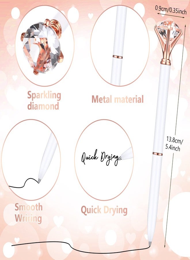 Yahenda 50 Pcs Christmas Gifts Diamond Pens Bridal Shower Ballpoint Pen Bulk Black Ink Bling Crystal Metal Bling with Diamond on Top for Women Bridesmaid Wedding Office School(White) - Image 2