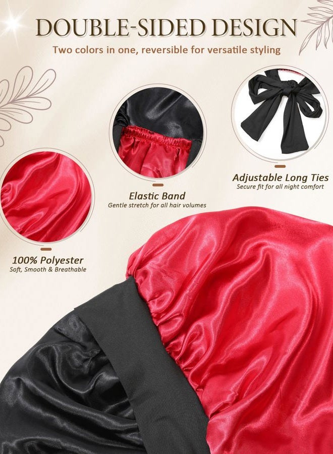 AWAYTR Long Satin Bonnet for Sleeping - Double Layer Reversible Silk Bonnet for Long Hair Women Sleeping Cap with Tie Band - Image 2