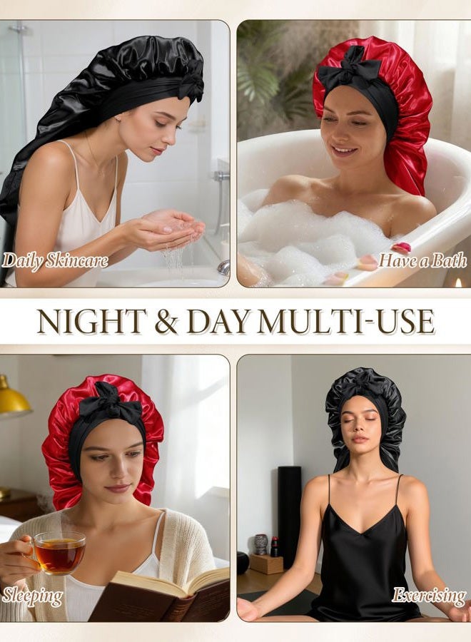 AWAYTR Long Satin Bonnet for Sleeping - Double Layer Reversible Silk Bonnet for Long Hair Women Sleeping Cap with Tie Band - Image 3