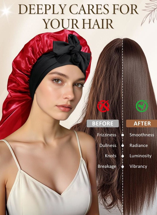AWAYTR Long Satin Bonnet for Sleeping - Double Layer Reversible Silk Bonnet for Long Hair Women Sleeping Cap with Tie Band - Image 5
