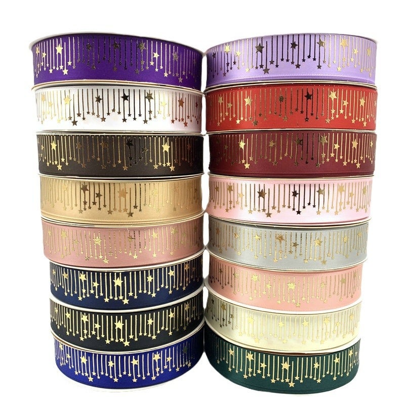 2.5Cm New Star Thermosetting Bronzing Ribbon Packaging Gift Box Accompanying Gift Spot Printing Ribbon Factory - Image 2