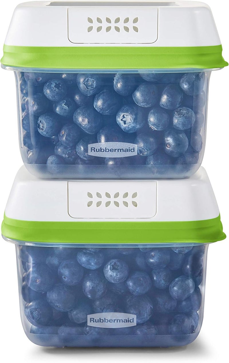 Rubbermaid FreshWorks Saver Medium Short Produce Storage Containers, 2-Pack, 4.6 Cup, Clear - Image 1