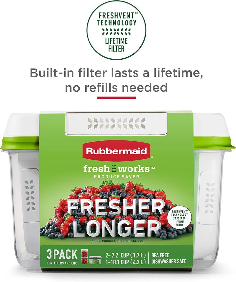 Rubbermaid FreshWorks Saver Medium Short Produce Storage Containers, 2-Pack, 4.6 Cup, Clear - Image 4