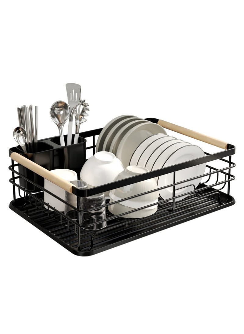 Dish and Cup Drying Rack with Sink for Countertop, Kitchen Utensil Drying Rack with Removable Draining Tray and Utensil Holder  - Image 1