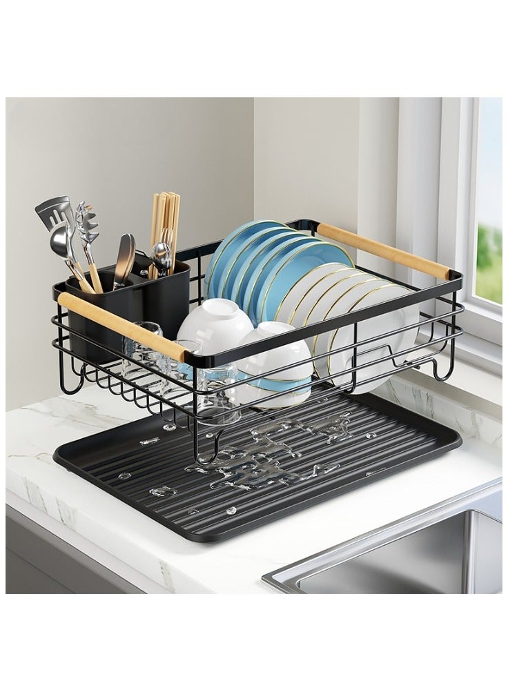 Dish and Cup Drying Rack with Sink for Countertop, Kitchen Utensil Drying Rack with Removable Draining Tray and Utensil Holder  - Image 2
