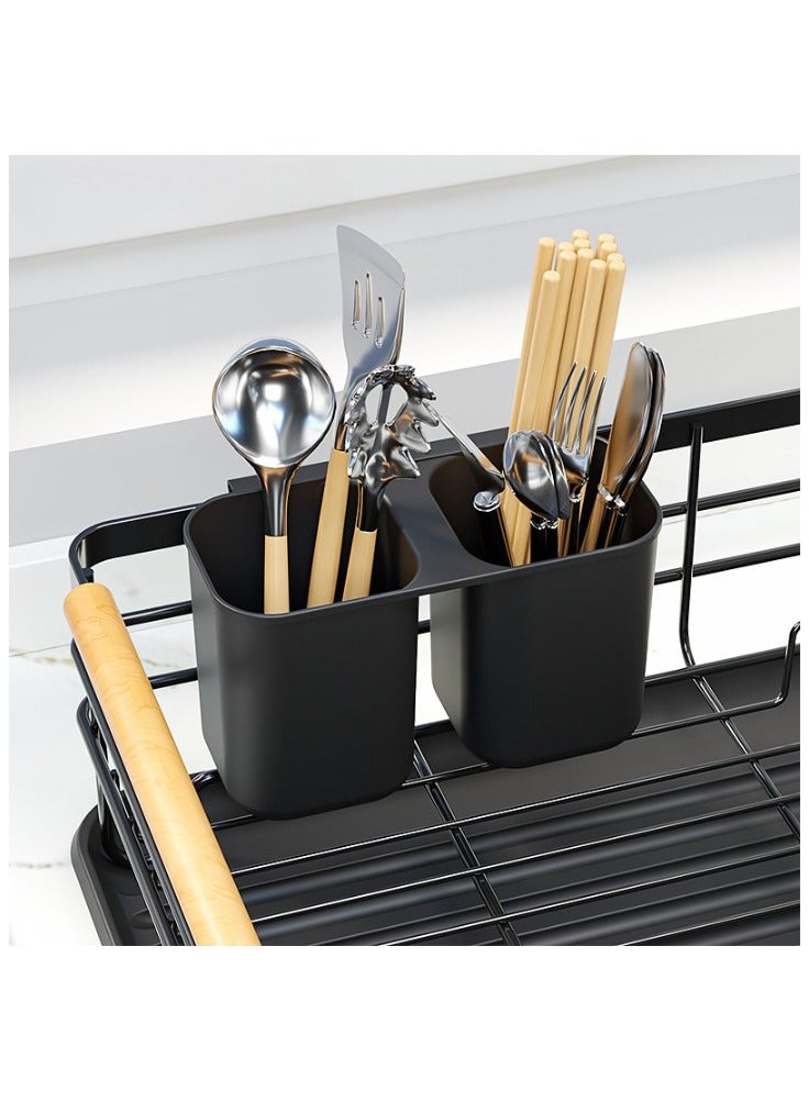 Dish and Cup Drying Rack with Sink for Countertop, Kitchen Utensil Drying Rack with Removable Draining Tray and Utensil Holder  - Image 3