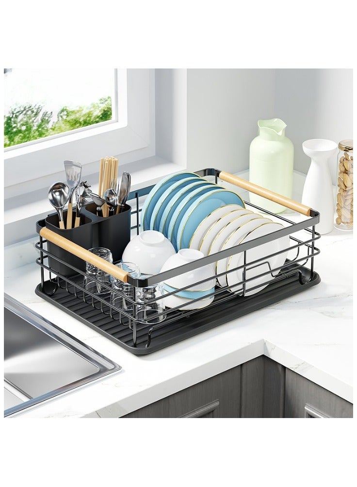Dish and Cup Drying Rack with Sink for Countertop, Kitchen Utensil Drying Rack with Removable Draining Tray and Utensil Holder  - Image 4