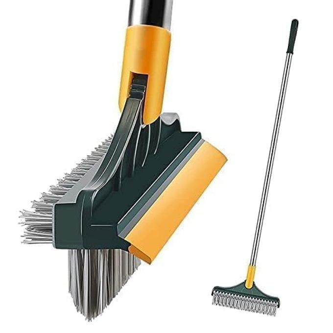 3IN1 BATHROOM CLEANING BRUSH WITH WIPER BATHROOM CLEANING BRUSH LONG HANDLE 180 ROTATE TOILET BRUSH BATHROOM TILES CLEANING WIPER FLOOR SCRUB FOR KITCHEN BATHROOM CLEANING ACCESSORIES