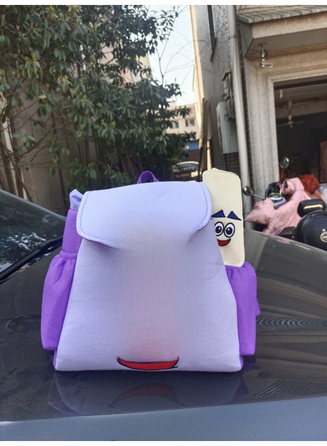 Taobao Hot Map Pencil Case Dora Bag Purple Cartoon Bag Travel Bag Embroidered Backpack Children's Schoolbag-Color:Color Block Trumpet  - Image 3