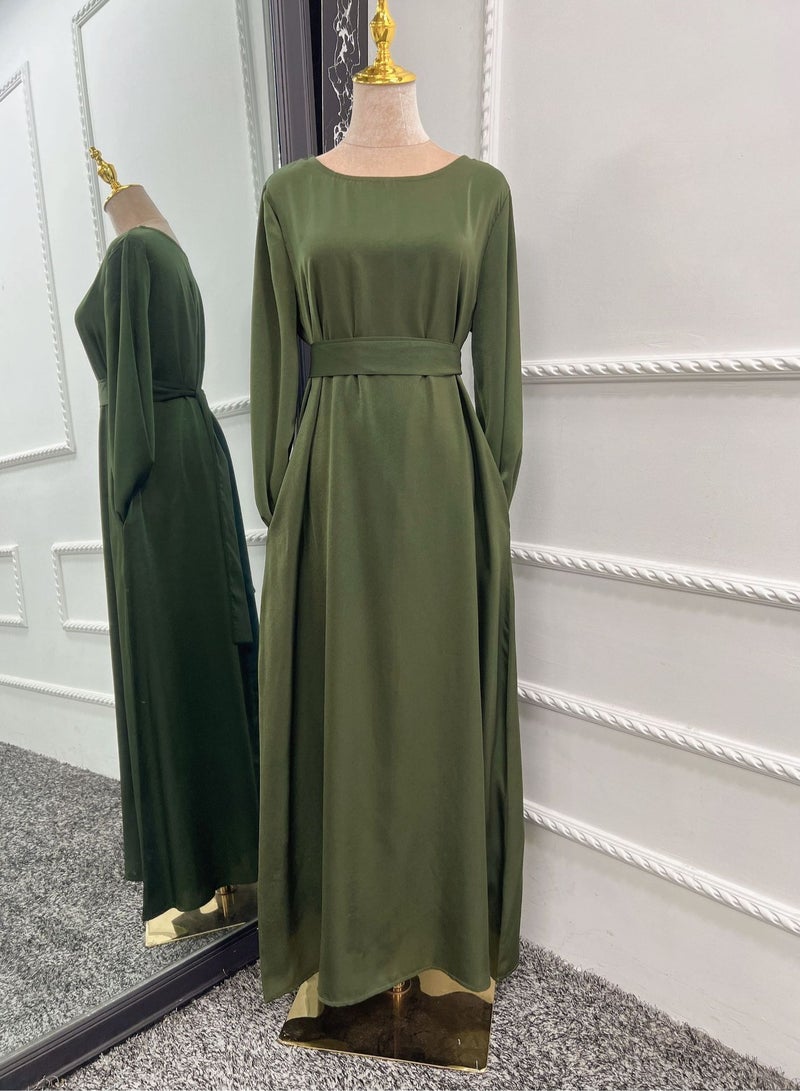 NIBEMINENT Muslim Abaya Dress Fashion Summer Solid Round Neck Kimono Islamic Abaya Comfortable Breathable Turkish Islamic Robe Dress for Women for Home Prayer Outdoor Festival - Image 1