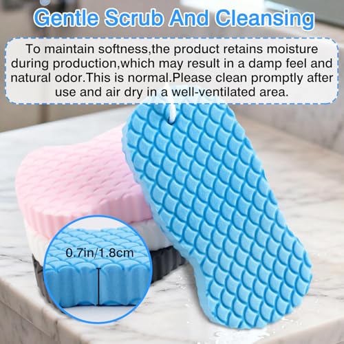 Brvlsoc 4Pack Exfoliating Bath Sponges Super Soft Shower Sponge Set for Adults Kids Gentle Dead Skin Remover Assorted Colors Pink Blue White Gray - Image 3