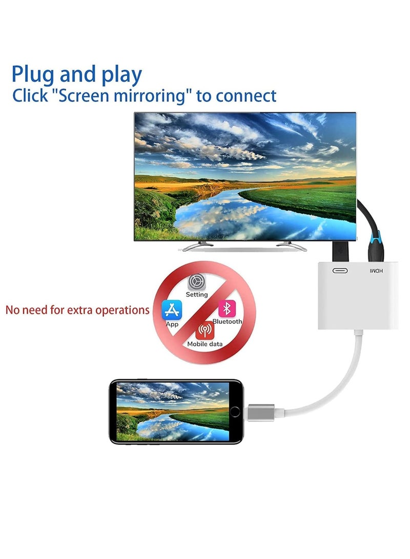 Lightning to HDMI Adapter Plug Play 1080P Screen Converter with Lightning Charging Port For iPhone to HDMI Adapter Compatible with iOS Devices for Projector Monitor TV - Image 5