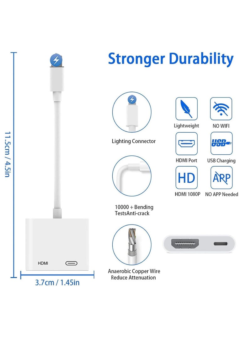 Lightning to HDMI Adapter Plug Play 1080P Screen Converter with Lightning Charging Port For iPhone to HDMI Adapter Compatible with iOS Devices for Projector Monitor TV - Image 4