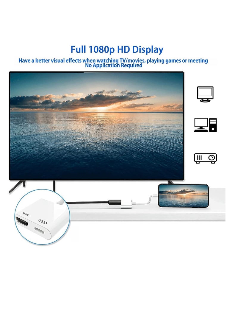 Lightning to HDMI Adapter Plug Play 1080P Screen Converter with Lightning Charging Port For iPhone to HDMI Adapter Compatible with iOS Devices for Projector Monitor TV - Image 2