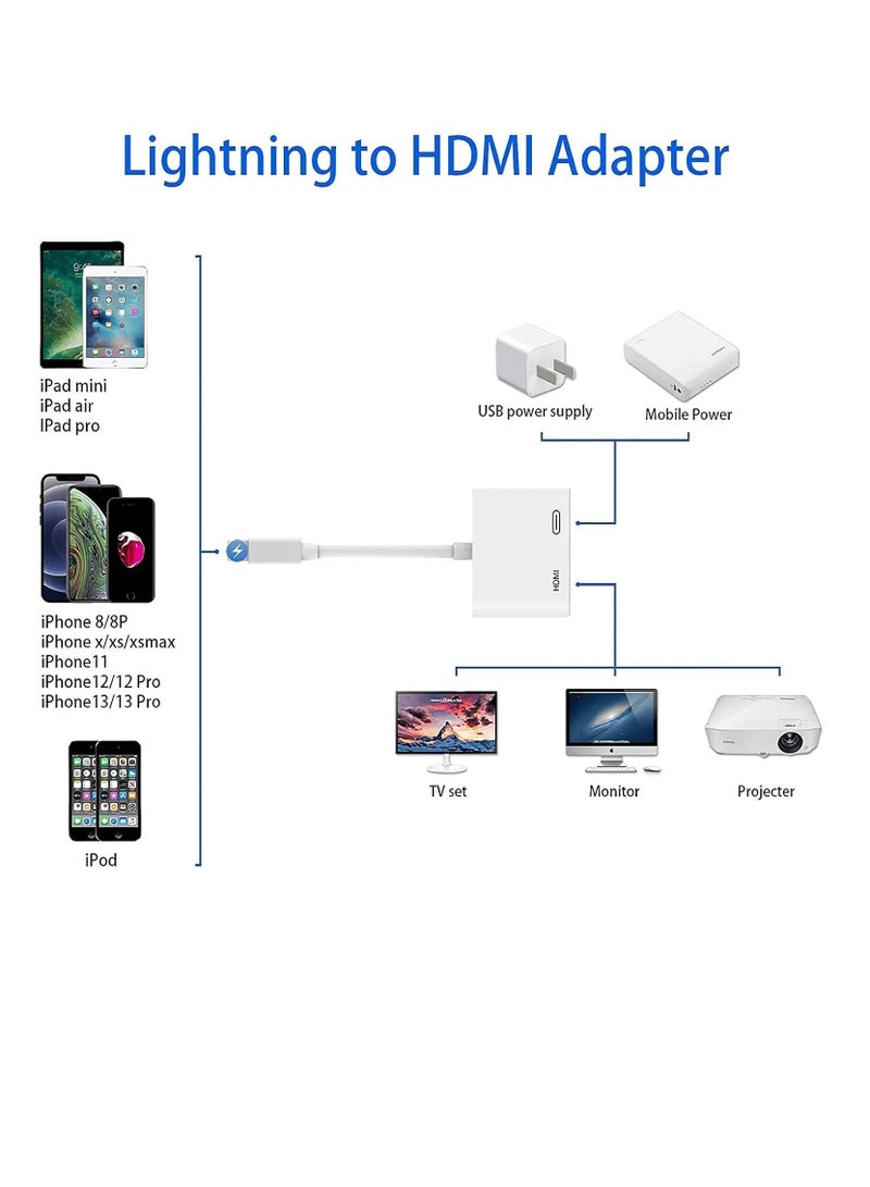 Lightning to HDMI Adapter Plug Play 1080P Screen Converter with Lightning Charging Port For iPhone to HDMI Adapter Compatible with iOS Devices for Projector Monitor TV - Image 3