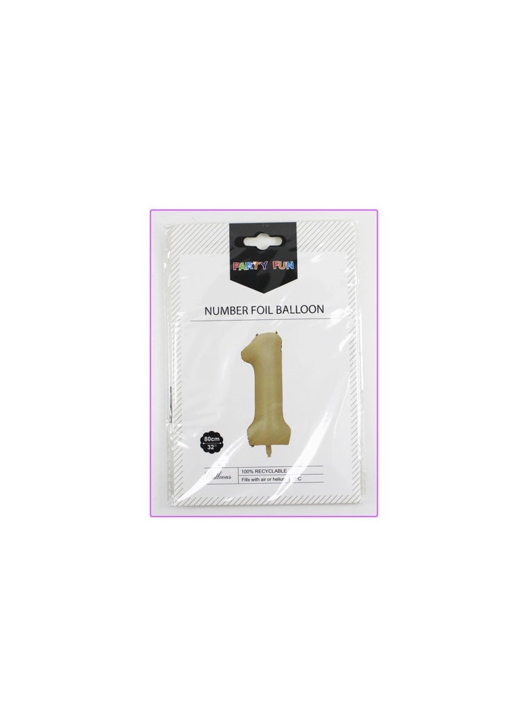 PARTY FUN - 32 Inch Foil Number Balloon Elegant Oat Colored No. 1, Perfect for Birthday, Anniversary, and Special Occasions - Image 1