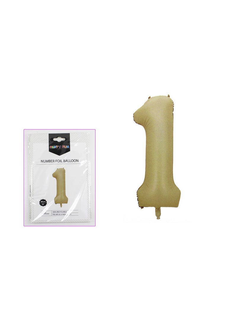 PARTY FUN - 32 Inch Foil Number Balloon Elegant Oat Colored No. 1, Perfect for Birthday, Anniversary, and Special Occasions - Image 1