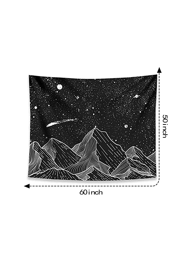 The Bros Mountain Moon Tapestry Wall Hanging, Black and White Nature Starry Night Sky Stars Tapestry with Meteor and Galaxy Bedroom Home Wall Decor Printed Tapestry (50 Inch x 60 Inch) - Image 2
