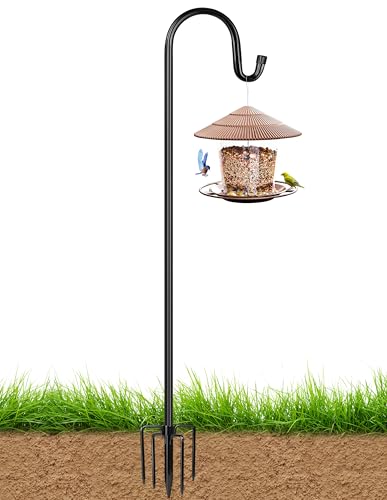 XDW-GIFTS XDWGIFTS Bird Feeder Pole for Outdoor 60 Inch Shepherds Hooks Heavy Duty Garden Pole for Hanging Plant Basket Solar Light Lanterns Garden Plant Hanger Stands with 5 Base Prongs - Image 1