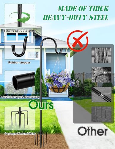 XDW-GIFTS XDWGIFTS Bird Feeder Pole for Outdoor 60 Inch Shepherds Hooks Heavy Duty Garden Pole for Hanging Plant Basket Solar Light Lanterns Garden Plant Hanger Stands with 5 Base Prongs - Image 3