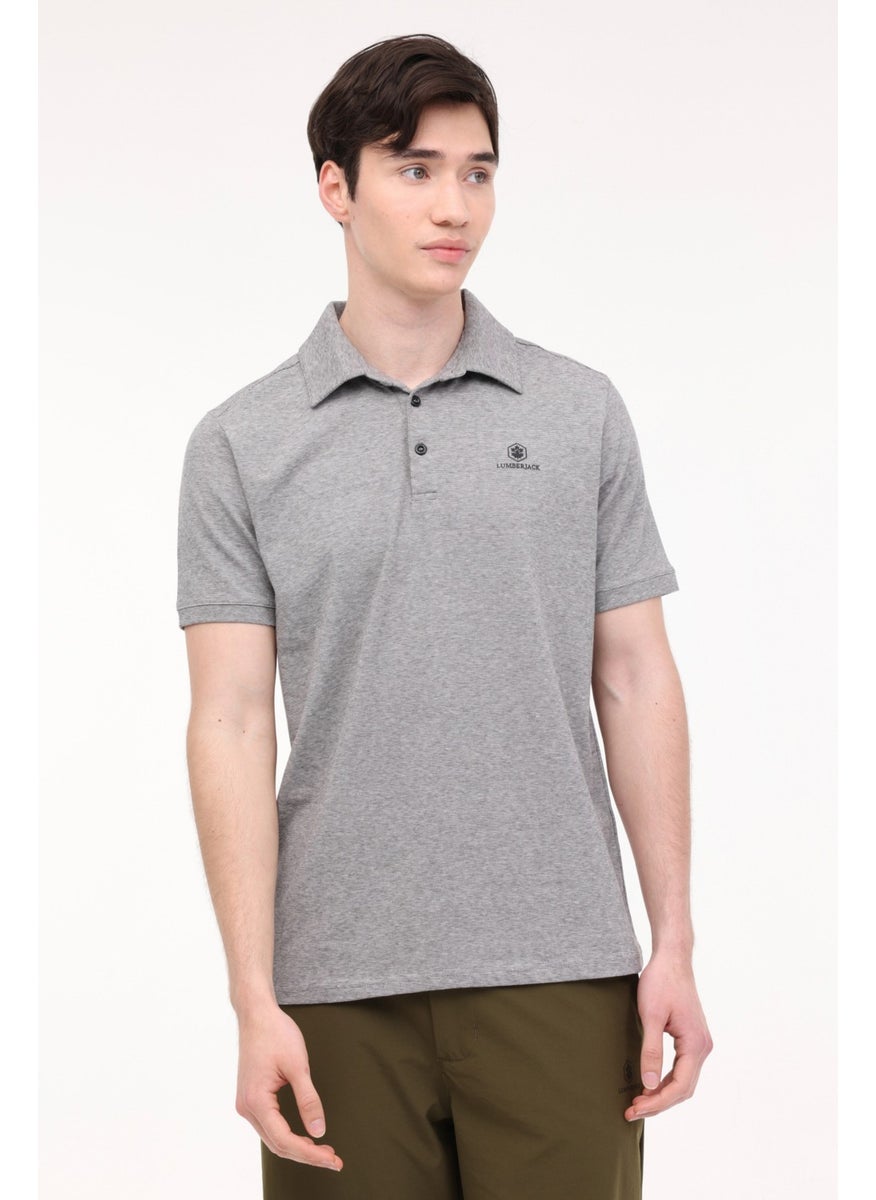 LUMBERJACK - M-Bsc Polo T-Sh Bs22 4Fx Gray Melange Men's Short Sleeve T-Shirt - Image 1