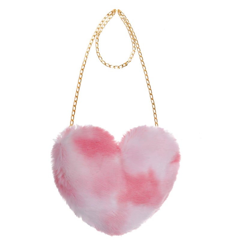 Miayon Heart Shaped Faux Fur Clutch Purse Fluffy Crossbody Shoulder Bag for Women Halloween Christmas Valentine Pink White - Image 1