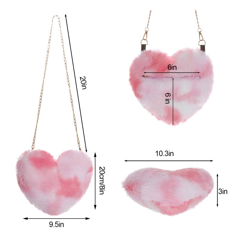 Miayon Heart Shaped Faux Fur Clutch Purse Fluffy Crossbody Shoulder Bag for Women Halloween Christmas Valentine Pink White - Image 4