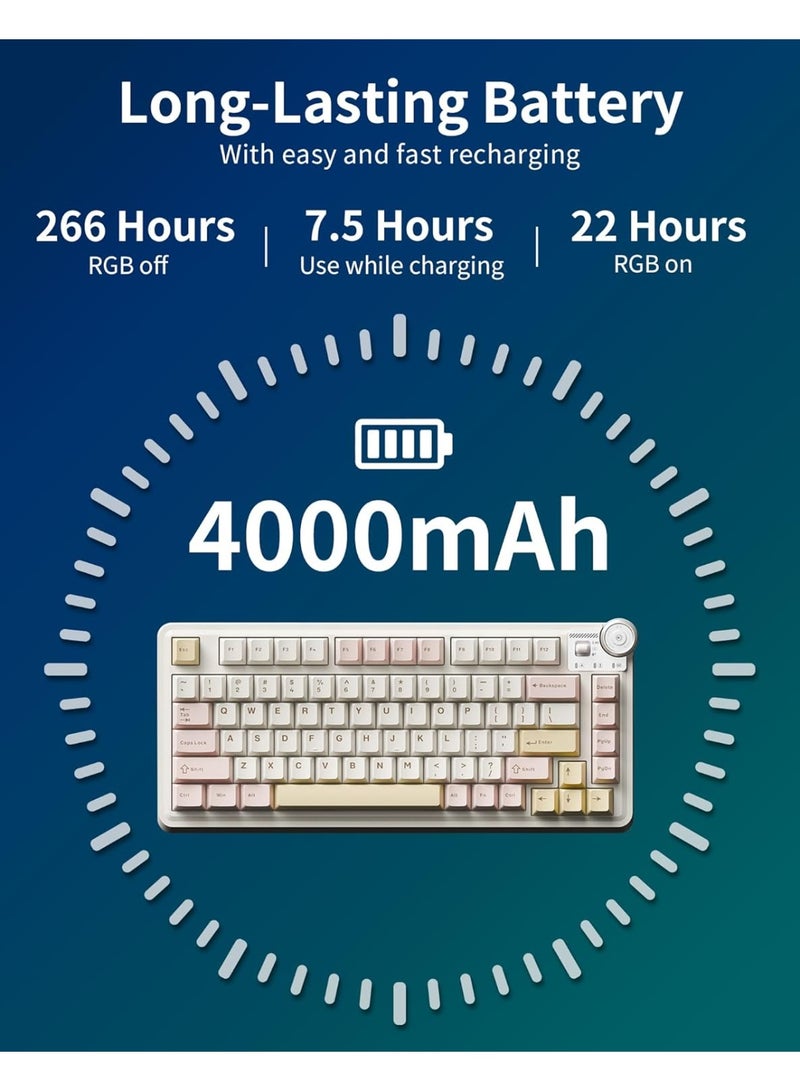 AULA لوحة مفاتيح ميكانيكية لاسلكية ثلاثية الوضع AU75 بتصميم مدمج 75% – لوحة مفاتيح للألعاب قابلة للتبديل مع مفتاح بلومفيلد، بلوتوث، 2.4GHz ووضع سلكي، إضاءة خلفية RGB للألعاب، الكمبيوتر الشخصي واستخدام المكتب - Image 4