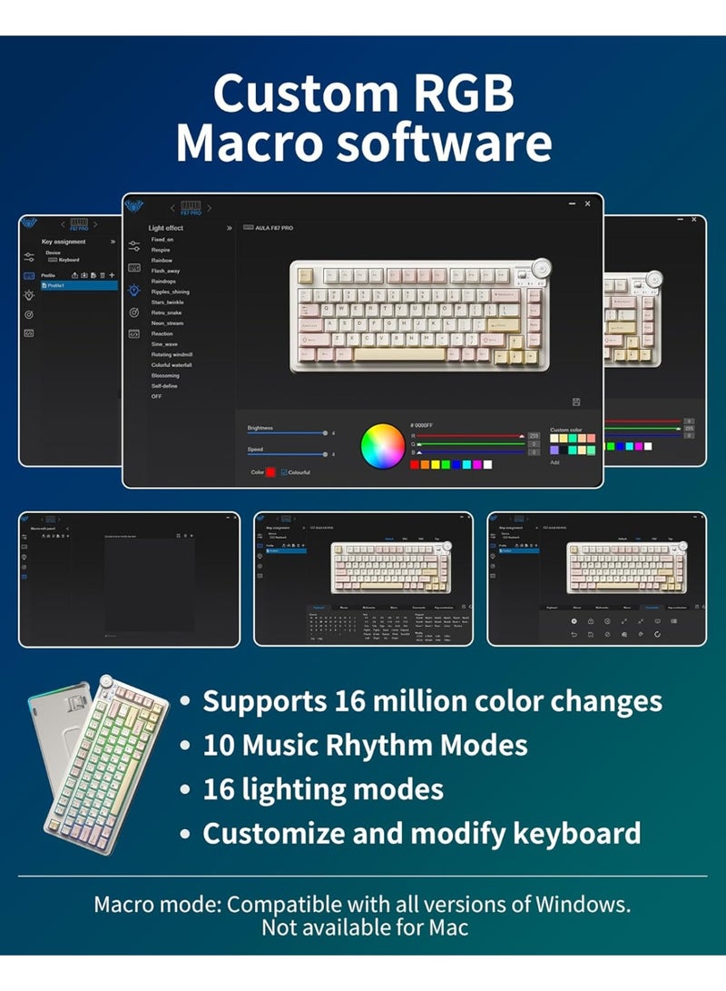 AULA لوحة مفاتيح ميكانيكية لاسلكية ثلاثية الوضع AU75 بتصميم مدمج 75% – لوحة مفاتيح للألعاب قابلة للتبديل مع مفتاح بلومفيلد، بلوتوث، 2.4GHz ووضع سلكي، إضاءة خلفية RGB للألعاب، الكمبيوتر الشخصي واستخدام المكتب - Image 2