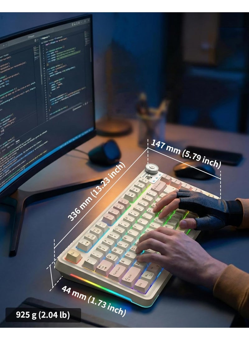 AULA لوحة مفاتيح ميكانيكية لاسلكية ثلاثية الوضع AU75 بتصميم مدمج 75% – لوحة مفاتيح للألعاب قابلة للتبديل مع مفتاح بلومفيلد، بلوتوث، 2.4GHz ووضع سلكي، إضاءة خلفية RGB للألعاب، الكمبيوتر الشخصي واستخدام المكتب - Image 5