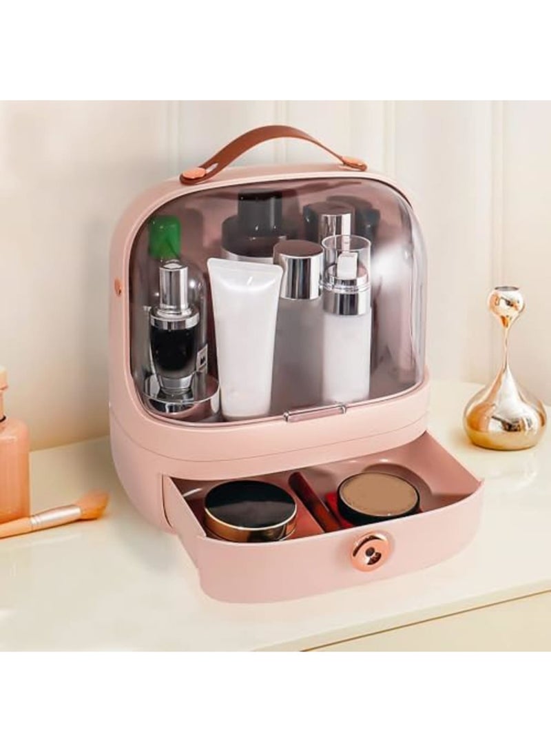 SYOSI صندوق تخزين المكياج، منظم تجميل محمول، علبة متعددة الوظائف بشكل بيضة مقاومة للغبار مع مقبض، غطاء مقاوم للماء، منظم مستحضرات التجميل والمجوهرات لسطح الطاولة، الحمام، المنضدة، وردي - Image 3