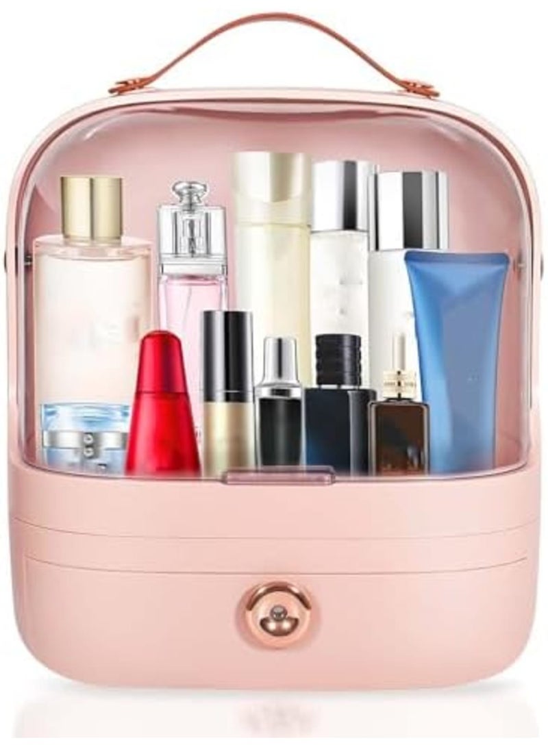 SYOSI صندوق تخزين المكياج، منظم تجميل محمول، علبة متعددة الوظائف بشكل بيضة مقاومة للغبار مع مقبض، غطاء مقاوم للماء، منظم مستحضرات التجميل والمجوهرات لسطح الطاولة، الحمام، المنضدة، وردي - Image 1