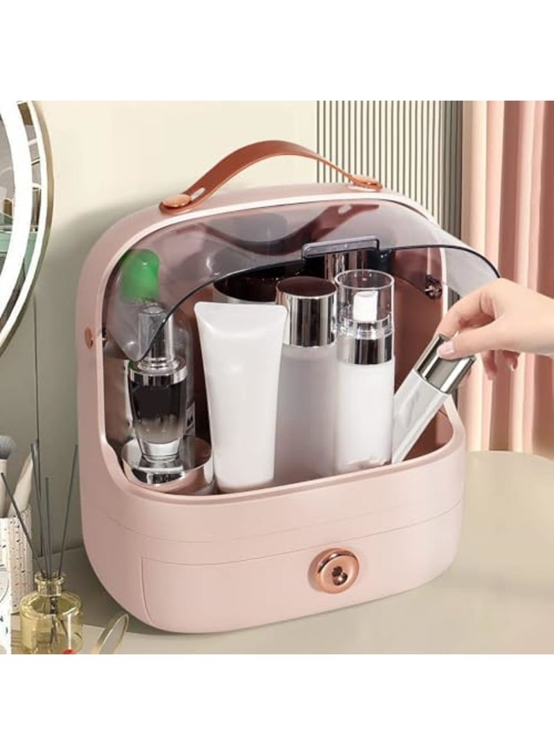 SYOSI صندوق تخزين المكياج، منظم تجميل محمول، علبة متعددة الوظائف بشكل بيضة مقاومة للغبار مع مقبض، غطاء مقاوم للماء، منظم مستحضرات التجميل والمجوهرات لسطح الطاولة، الحمام، المنضدة، وردي - Image 2