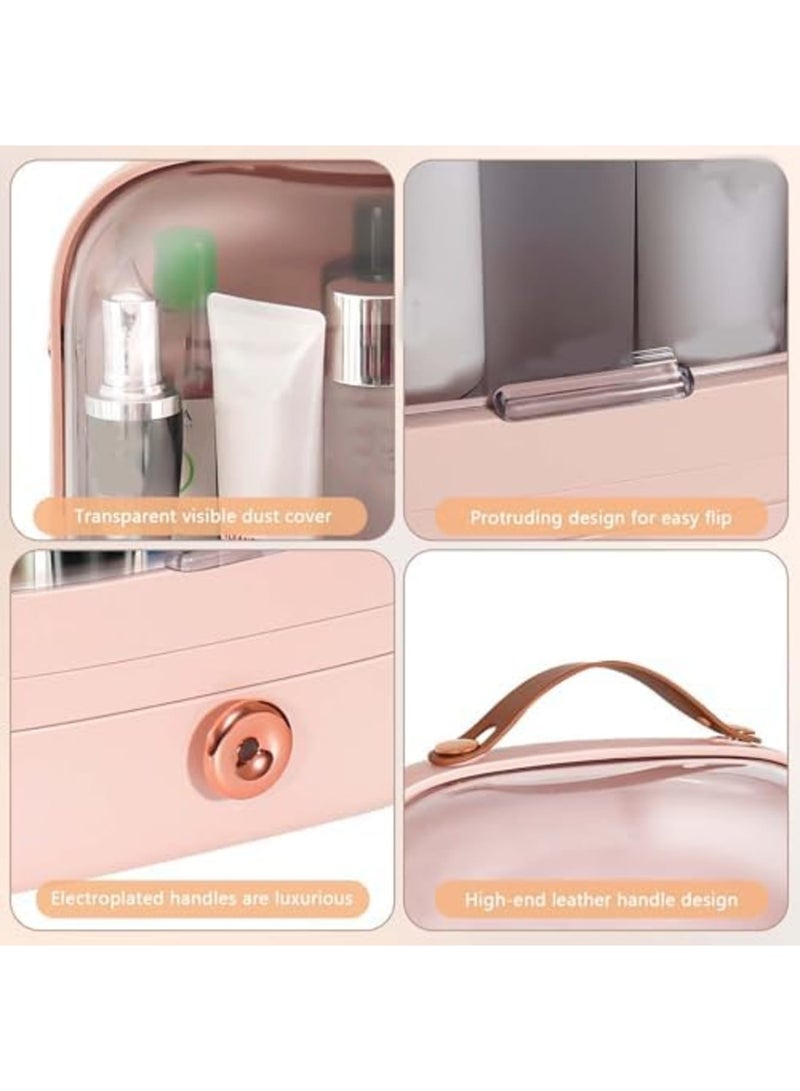 SYOSI صندوق تخزين المكياج، منظم تجميل محمول، علبة متعددة الوظائف بشكل بيضة مقاومة للغبار مع مقبض، غطاء مقاوم للماء، منظم مستحضرات التجميل والمجوهرات لسطح الطاولة، الحمام، المنضدة، وردي - Image 5