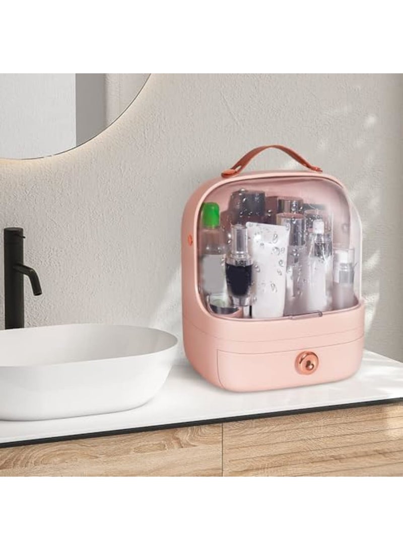 SYOSI صندوق تخزين المكياج، منظم تجميل محمول، علبة متعددة الوظائف بشكل بيضة مقاومة للغبار مع مقبض، غطاء مقاوم للماء، منظم مستحضرات التجميل والمجوهرات لسطح الطاولة، الحمام، المنضدة، وردي - Image 4