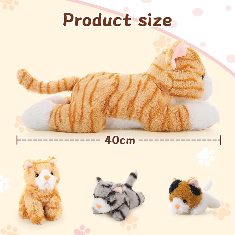 MorisMos Plush Cat 40 cm Mom with 3 Kawaii Kittens Realistic Yellow Cat Plush Toy Gift for Children Girlfriend Valentine's Day Birthday Christmas Decoration - Image 2