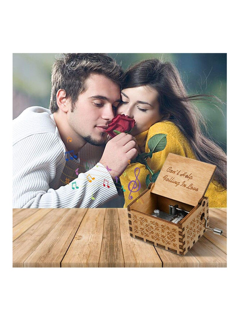 Can't Help Falling in Love Wood Music Box, Antique Engraved Musical Boxes Case for Birthday Present Kid Toys Hand-Operated Wife, , Wedding Anniversary - Image 2