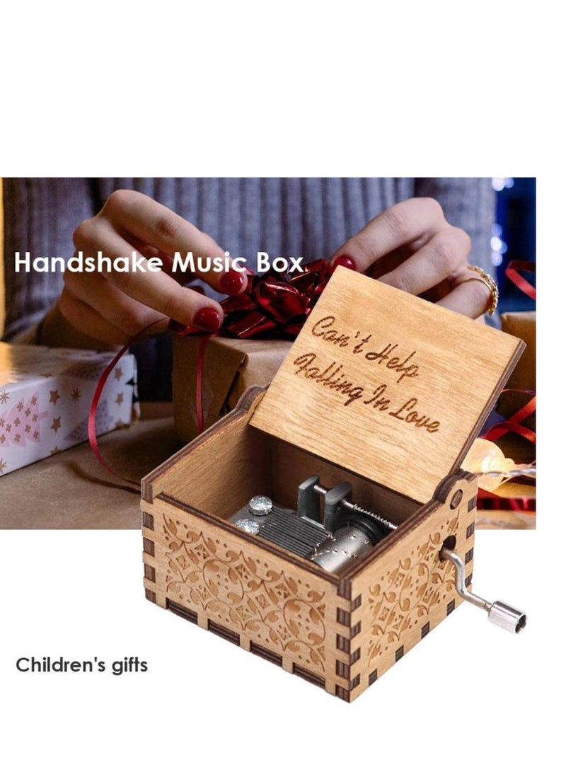 Can't Help Falling in Love Wood Music Box, Antique Engraved Musical Boxes Case for Birthday Present Kid Toys Hand-Operated Wife, , Wedding Anniversary - Image 3